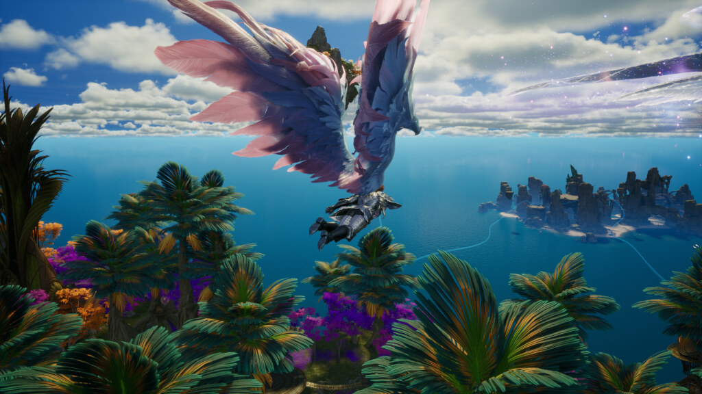 AION 2 Daeva with wings flying over a tropical coast