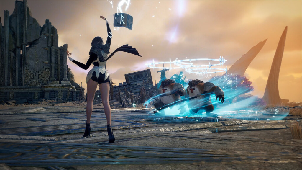 AION 2 Sorcerer casting a frost spell on two beasts