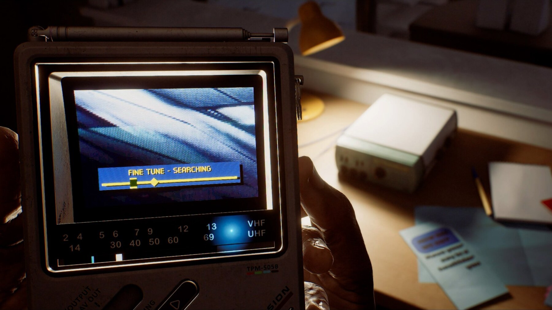 Close-up of the CRTV tuning interface in an official Silent Hill Townfall gameplay screenshot.