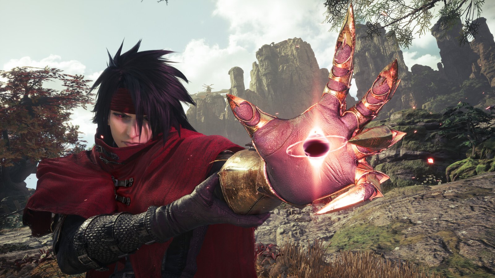 Vincent Valentine raises his clawed gauntlet in Final Fantasy 7 Revelation