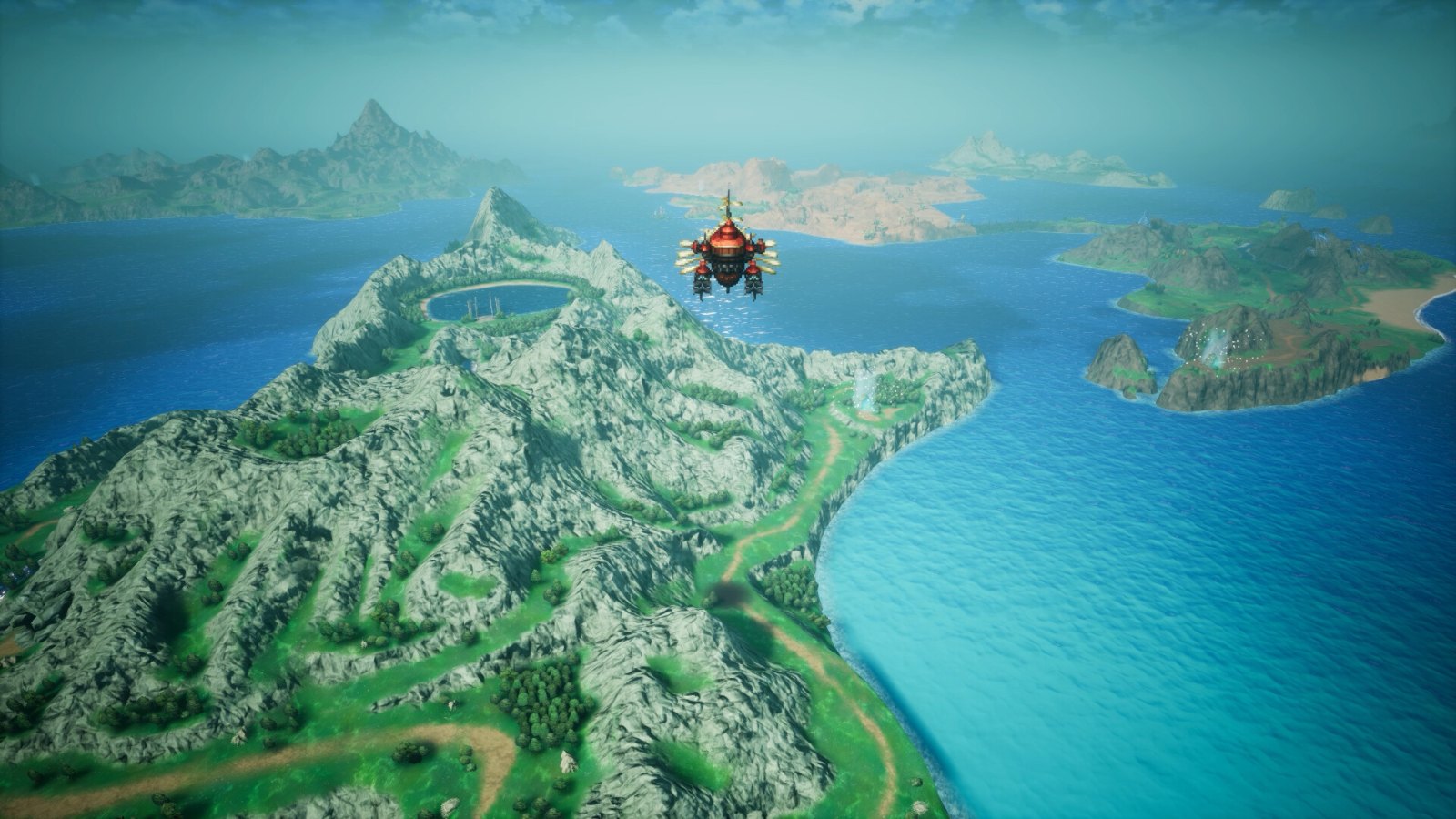 Airship flying over the overworld map in Final Fantasy Resonance