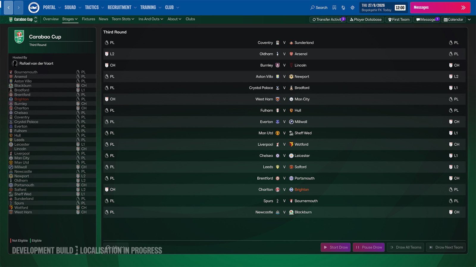 Football Manager 27 squad screen, official screenshot