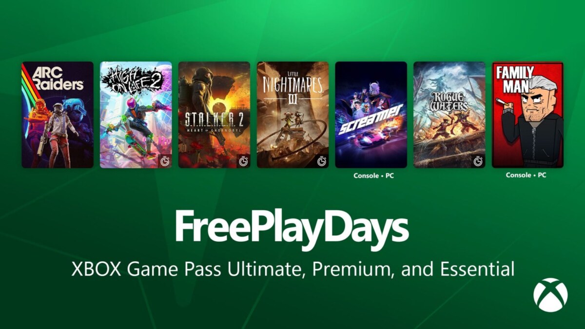 Xbox Free Play Days banner with the games free to try for Game Pass members