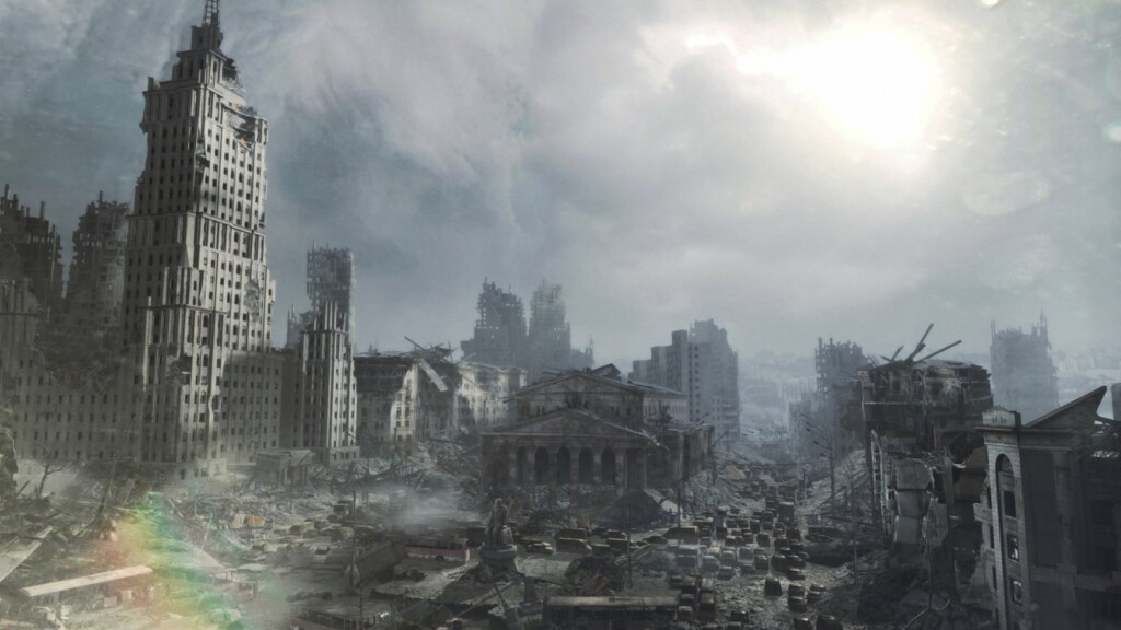 Metro Last Light Redux screenshot of a ruined Moscow skyline
