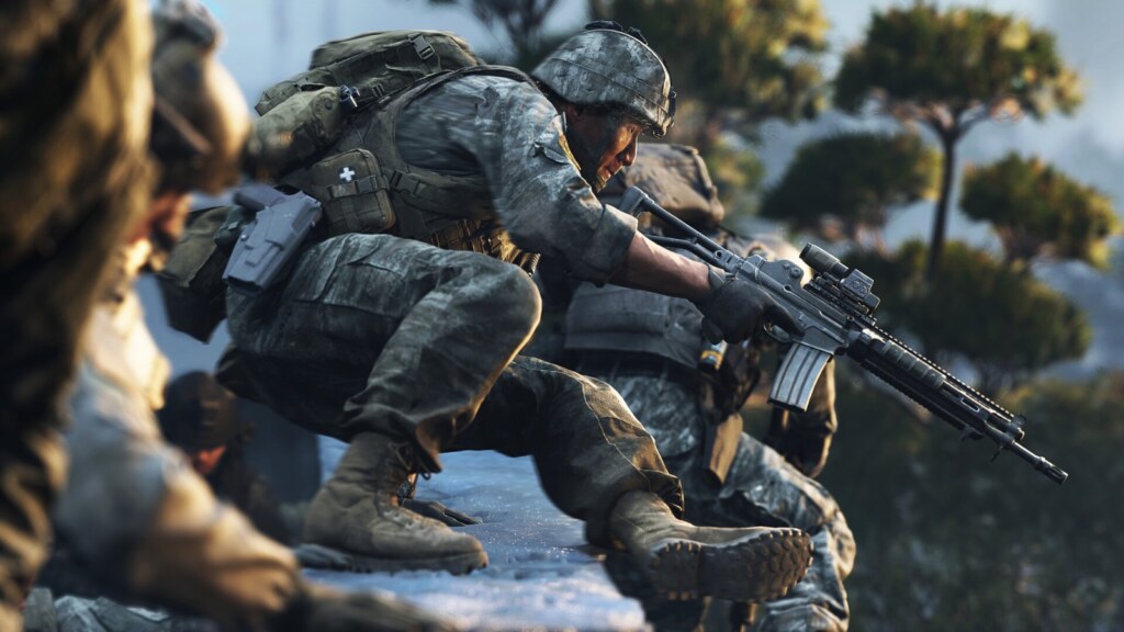 A squad moving through snow in Modern Warfare 4