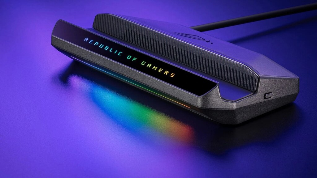 ROG Bulwark Dock DG310 angled stand with RGB lighting
